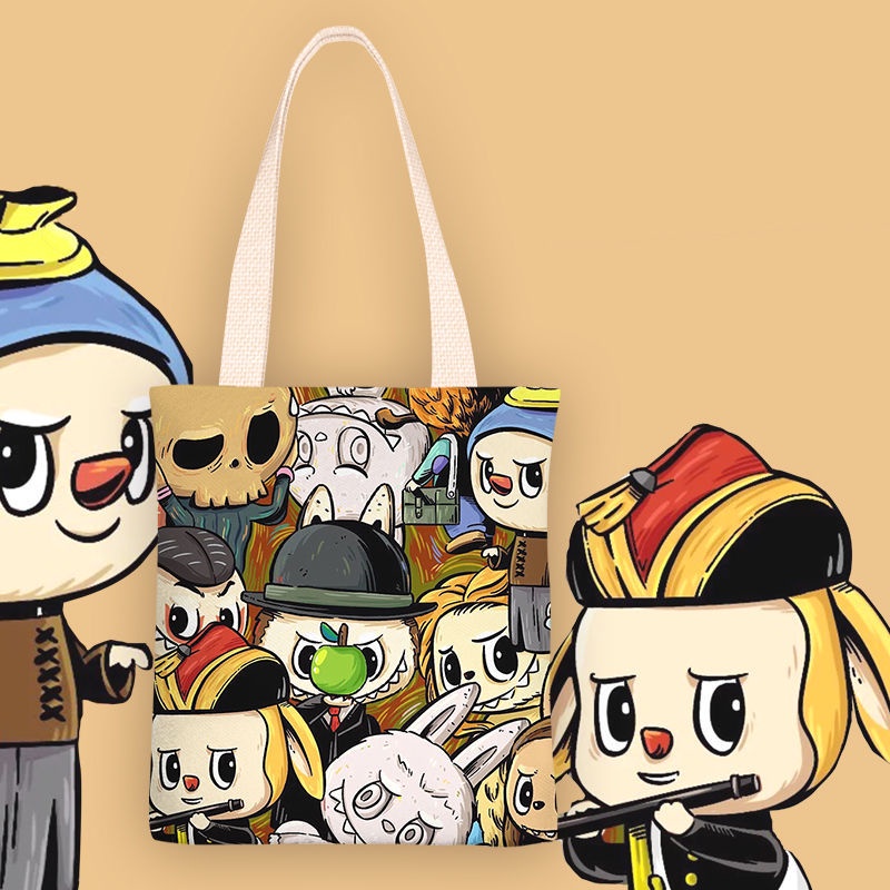 Labubu merchandise shoulder bag anime ins small fresh canvas bag female shoulder simple class bag female 2021 new style eco-friendly bag tutorial bag