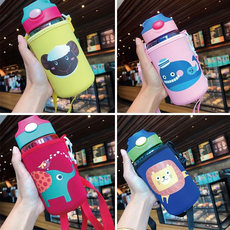 Bình Đựng Nước 480ml Có Ống Hút In Hoạt Hình Đáng Yêu Cho Bé