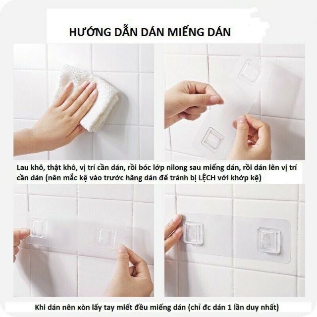 Kệ Dán Tường Chữ Nhật Nhà Tắm, Nhà Bếp Dán Tường Siêu Chắc, Tiện Dụng