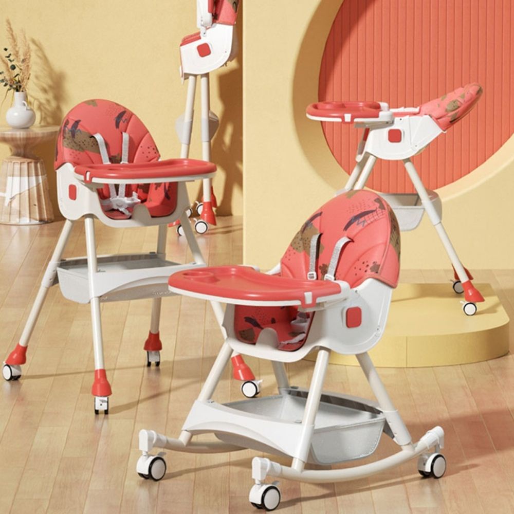 Ghế Ăn Dặm Cho Bé Có Bánh Xe Gấp Gọn Điều Chỉnh Độ Cao,ngả Lưng 3 Mức Độ,kết Hợp Ghế Bập Bênh Cho Trẻ Từ 6 Tháng- 4 Tuổi