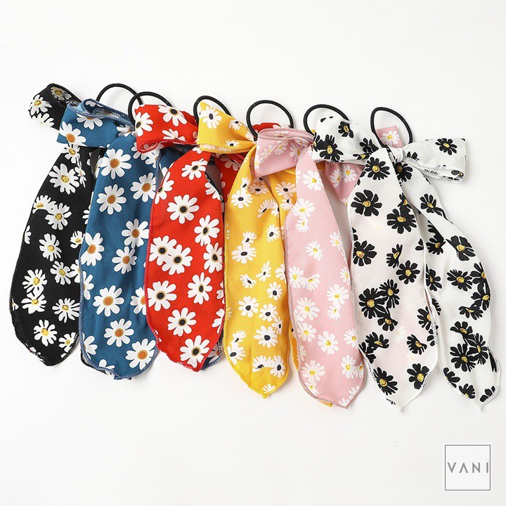Cột Tóc Thun Đính Nơ Lớn Polyester Hoa Cúc - Vani Store [PKT00136]