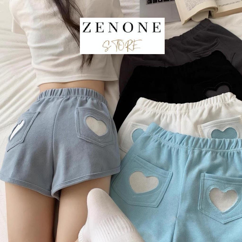 Quần short ngắn, quần đùi nữ mặc nhà lưng thun túi sau cách điệu tim quyến rũ cá tính