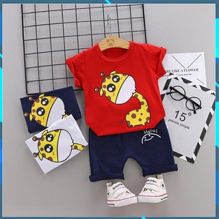 Trang phục bé trai ❤️ FREESHIP ❤️ Áo cộc quần đùi Phong cách Hàn Quốc BQĐ322805D ❤️ Cotton ❤️ Màu Đỏ ❤️ Thoáng Mát