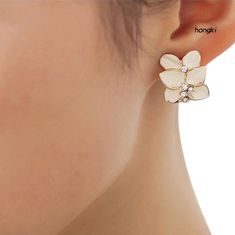 Bông Tai Hình Hoa Trắng Đính Đá Sang Trọng Cho Nữ