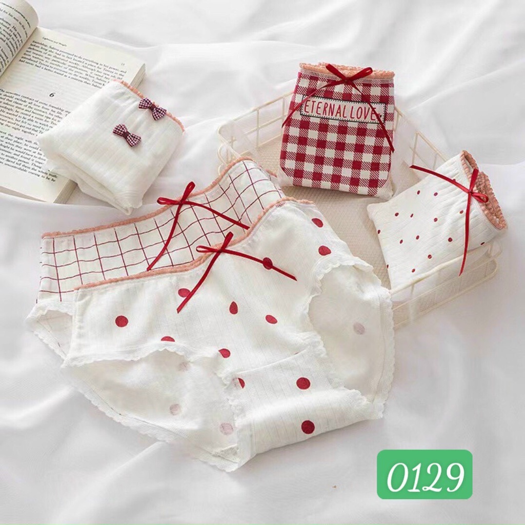 Combo Quần Lót Nữ Cotton Tim Tingweiya tím đính nơ - Quần Lót Nữ kháng khuẩn tôn dáng mã L110
