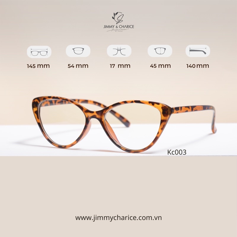┅Gọng kính cận nữ Jimmy & Charice mắt mèo chất liệu dẻo không gãy có cắt loạn viễn theo yêu cầu.