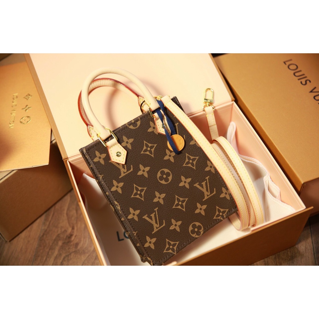 Túi chéo W266-18 LV TOTE MINI BAG kèm khăn, da thật 100% fullbox nam châm + box carton kèm bill