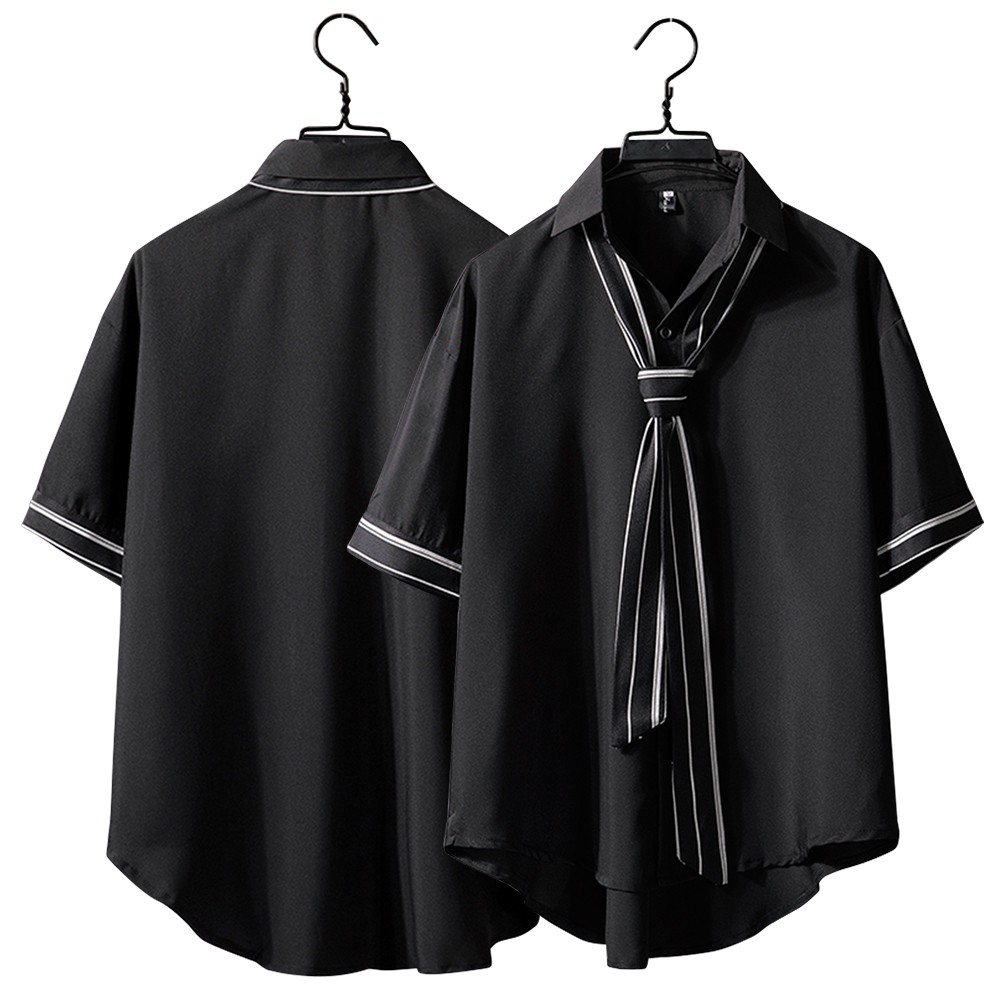 [Mã FAMAYMA2 giảm 10K đơn 50K] Áo Sơ Mi Nam Ngắn Tay Phối Cà Vạt Thanh Lịch Kiểu Dáng Hàn Trẻ Trung SOMI NAM 9000015