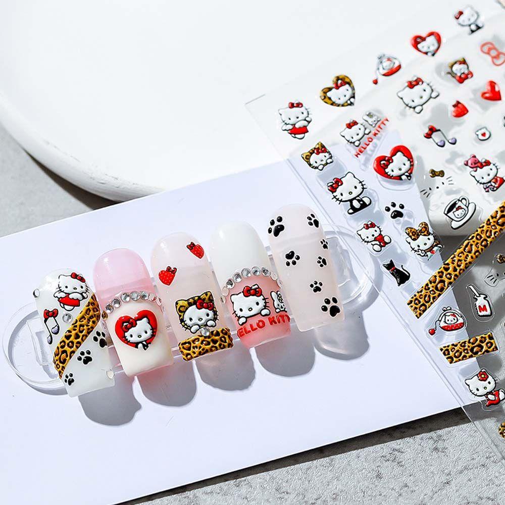 Miếng Dán Trang Trí Móng Tay Tự Dính In Hoạt Hình Mèo Kitty / Da Báo Dễ Thương