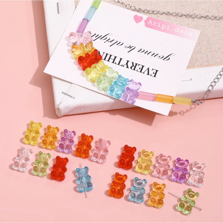 Charm Gấu Gummy bear thạch trong cứng xỏ lỗ 2 đầu B105 /Nguyên liệu làm vòng tay /handmade / resin