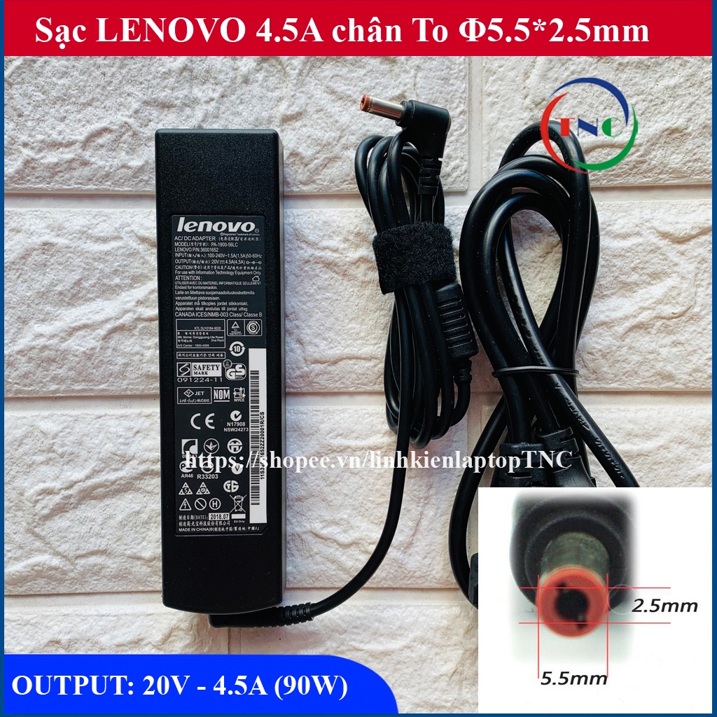 [Sạc ZIN] Sạc Laptop LENOVO 20V 4.5A (90W) Thân Dài -chân To Φ5.5*2.5mm dùng cho G560 G570 G550 Z560 Z565 Z570 Z575 G580