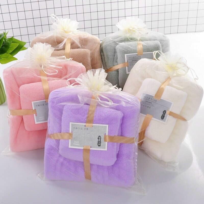 Set 2 khăn tắm lông cừu siêu mềm hàn quốc