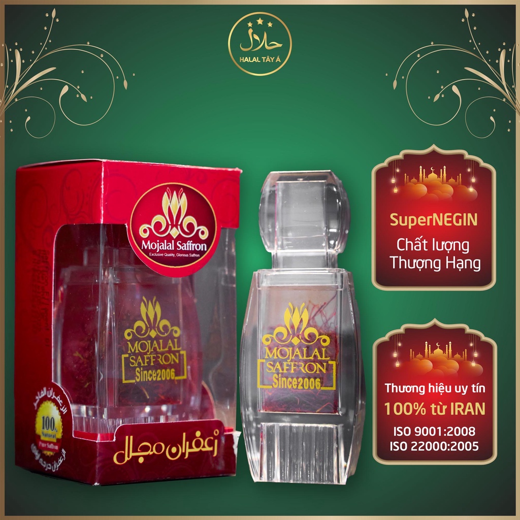 Saffron Mojalal – Nhụy Hoa Nghệ Tây hộp nhựa giả thủy tinh 1gram sang trọng (Loại 1)