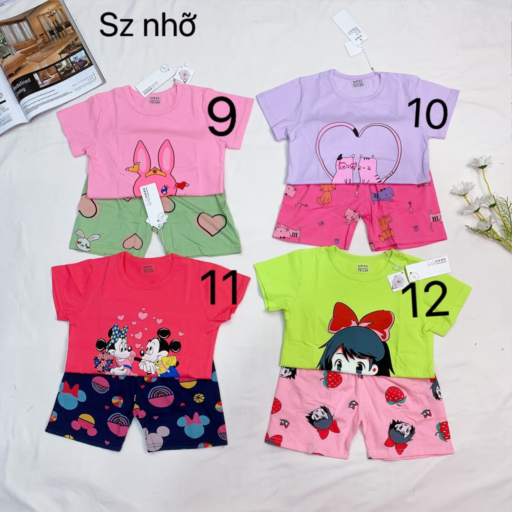 (16-23KG)Bộ cộc tay xuất Hàn cotton lạnh Quảng Châu cho bé GÁI sz nhỡ (70-75-80)- Bảng màu 2022