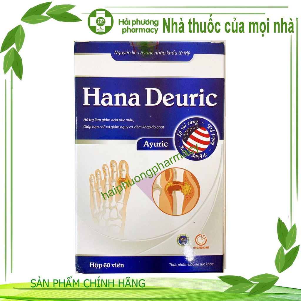 Viên Gout HANA DEURIC ( Hộp 60v) - Hỗ trợ làm giảm acid uric máu, hạn chế nguy cơ viêm khớp do gout