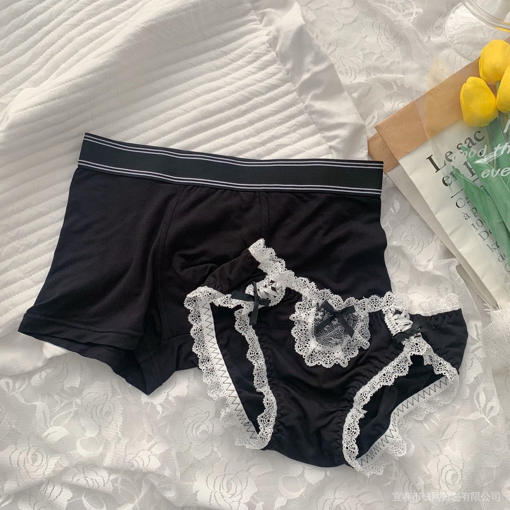 Quần lót cặp đôi lưng thấp mềm ruy băng trắng lưới rỗng mềm đáy cotton thiết kế thời trang cho nam nữ