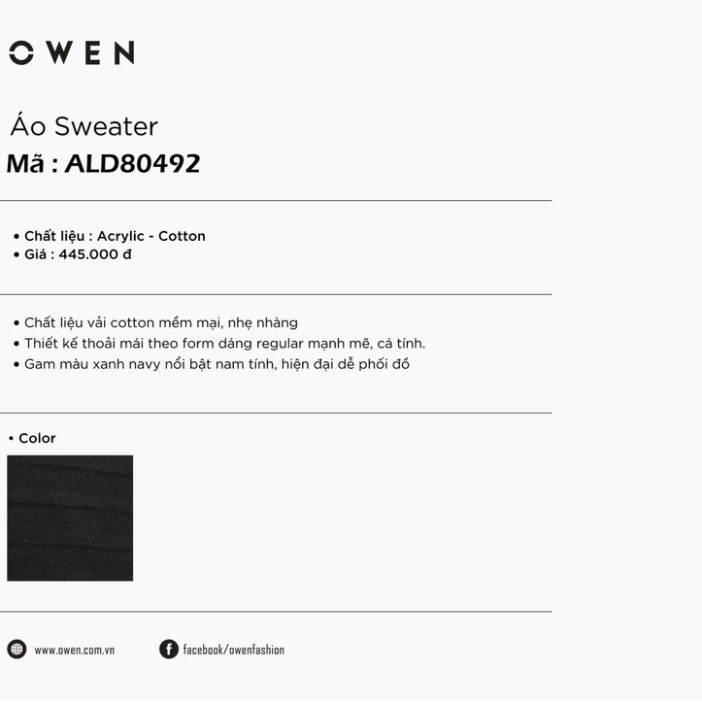 OWEN - Áo len nam Owen cổ tròn màu đen ALD 80492 - OWEN Flagship Store
