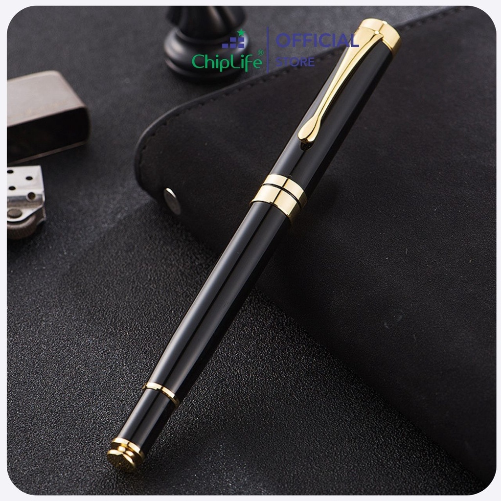 Bút ký khắc tên CHIPLIFE P027DV - ngòi 0.5mm dạng nắp bật đen viền vàng
