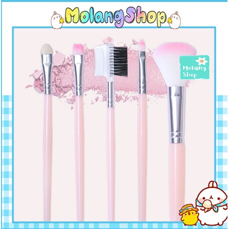 Bộ Cọ Trang Điểm Mini  5 Món - Bộ Cọ Makeup Kit Màu Hồng Molangshop