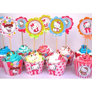 (XẢ KHO) SET 12 TEM LÓT VÀ 12 QUE CẮM BÁNH CUPCAKE, TRANG TRÍ TIỆC, PHỤ KIỆN GIẤY TRANG TRÍ