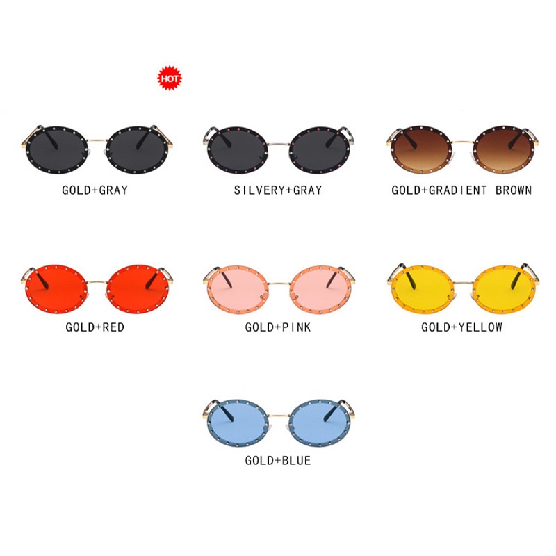 Kính Mát Gọng Oval Đính Đá Thời Trang Dành Cho Nữ