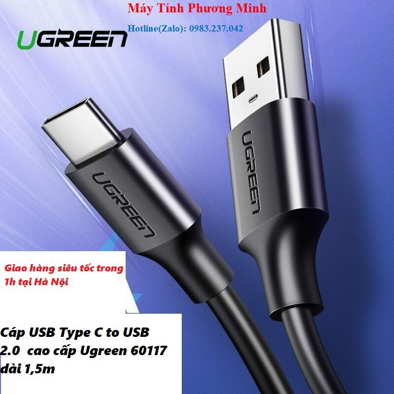 Cáp sạc và truyền dữ liệu USB Type C sang USB 2.0  cao cấp Ugreen 60117 dài 1,5m - Hàng chính hãng