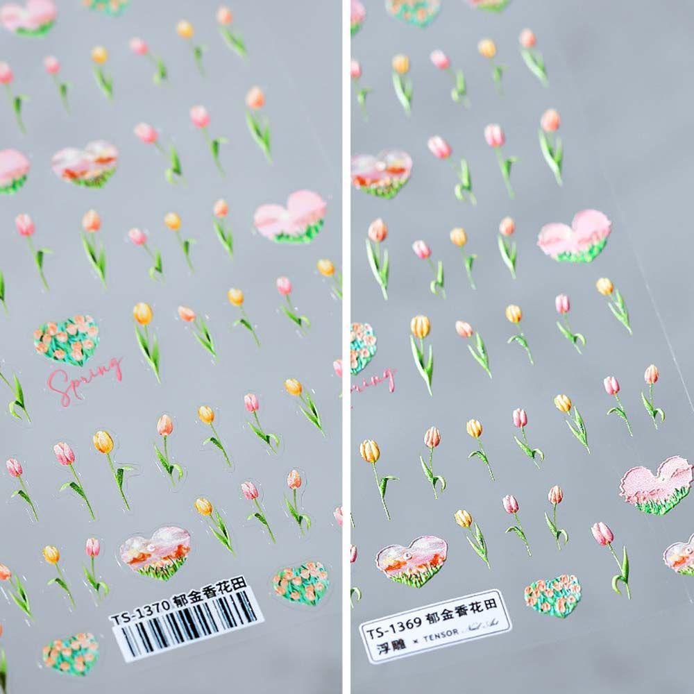Miếng Dán Trang Trí Móng Tay Tự Dính Họa Tiết Hoa Tulip 5D Phong Cách Nhật Bản Thời Trang Xuân Hè