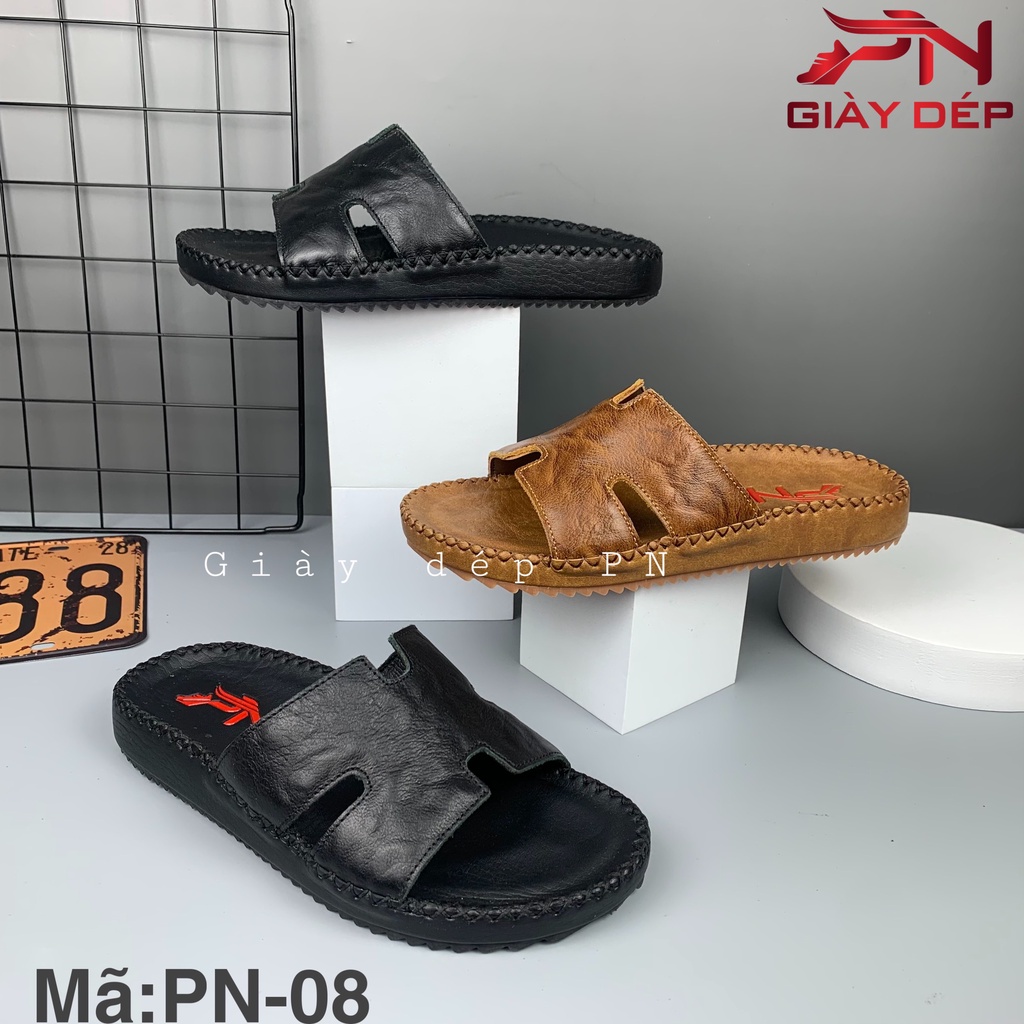 Dép nam  quai ngang - quai chữ H da bò cao cấp