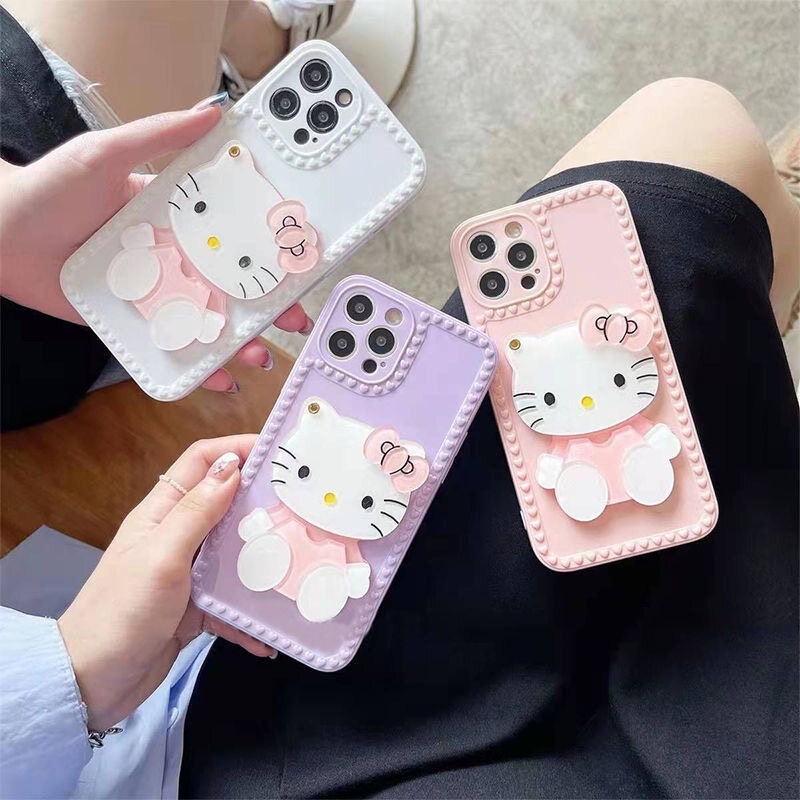 Ốp Điện Thoại Tpu Có Gương Trang Điểm Hình Mèo Hoạt Hình Cho iPhone 11 12 13 ProMax 7 8 Plus X XR XS MAX 6 6s13 Mini 12 Pro MAX