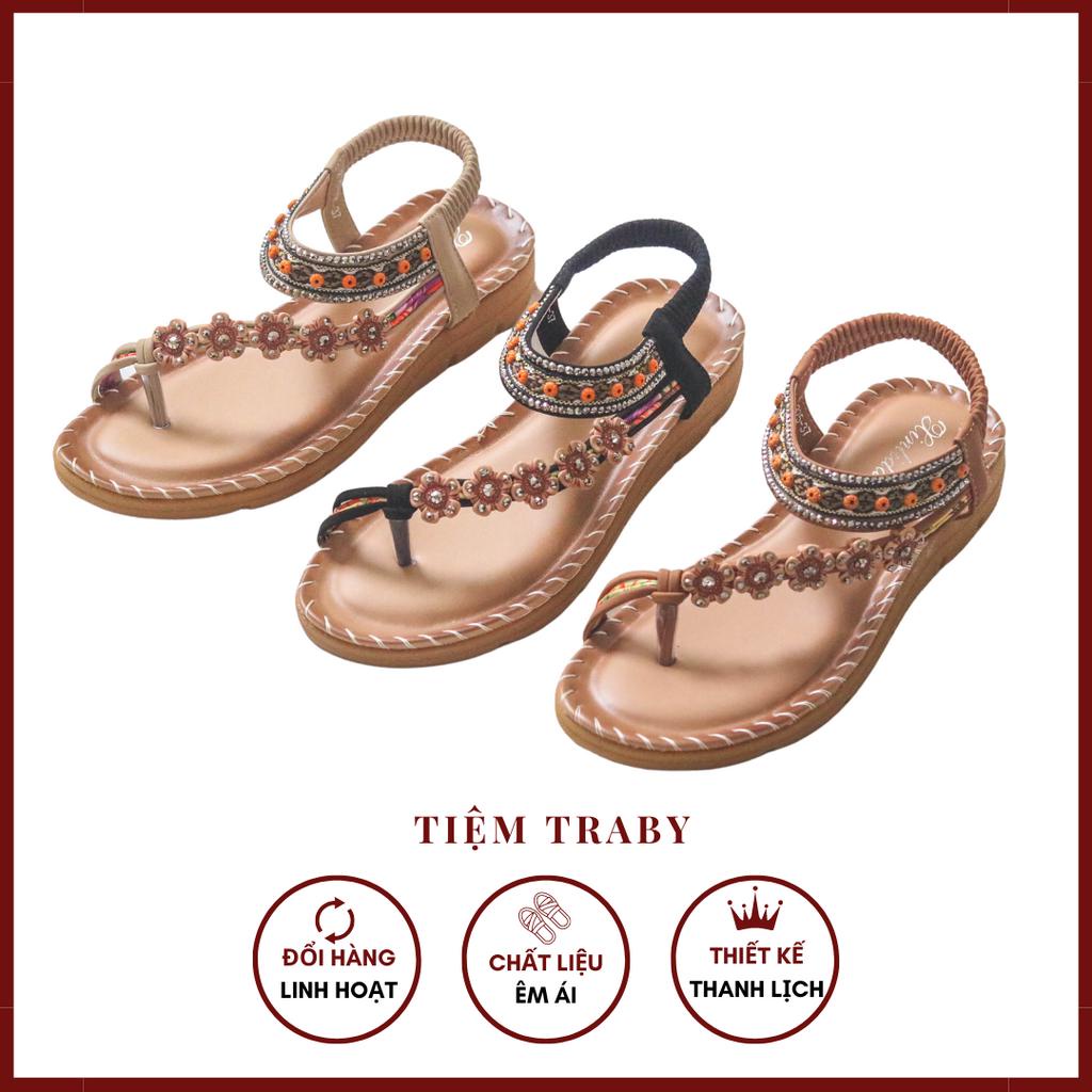Dép sandals nữ xỏ ngón hoa 5 cánh 2 màu xinh xắn nhà Traby