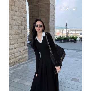 Đầm dáng xoè dài tay cổ bẻ