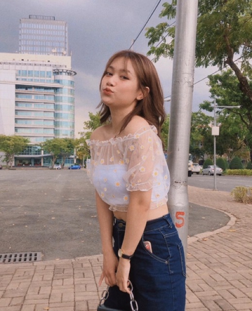 SET_ÁO_2DÂY+LƯỚI_CHIFON_HOA_CÚC(kèm hình thật 100%)