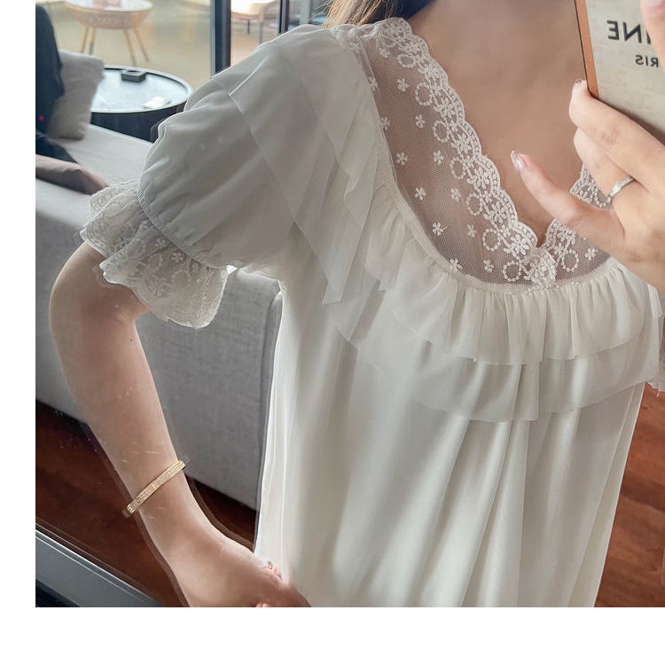 Bộ Đồ Ngủ Pajamas Cotton Nguyên Chất Phong Cách Công Chúa Phương Tây Mùa Hè Mới Cho Nữ