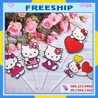 Trang trí bánh 💖freeship💖 hello kitti - sét cắm giấy con gái - phụ kiện trang trí bánh kem