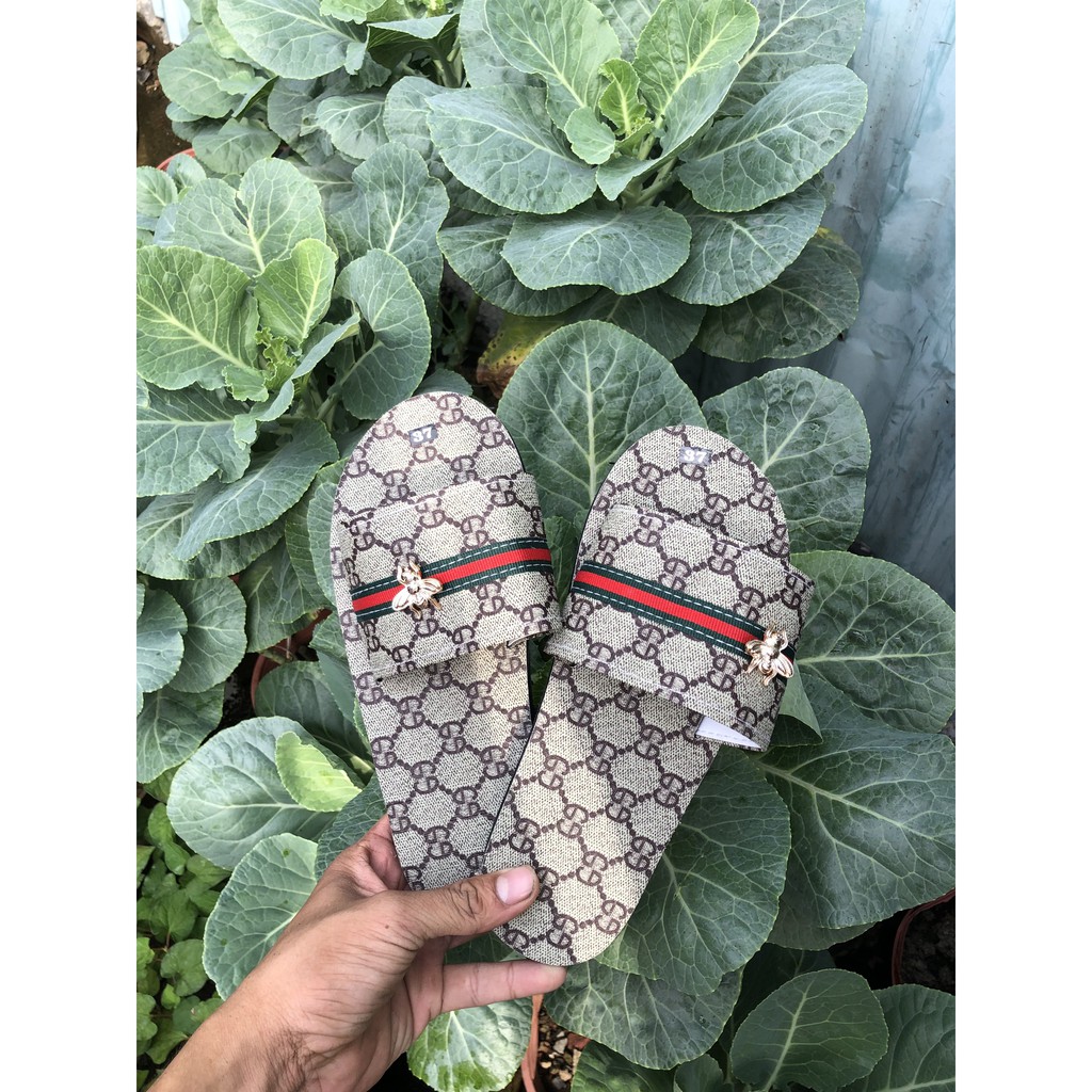 Dép quai ngang nữ nam, SANDALTHOITRANG sandal nữ Đế GG kem full size 30-44