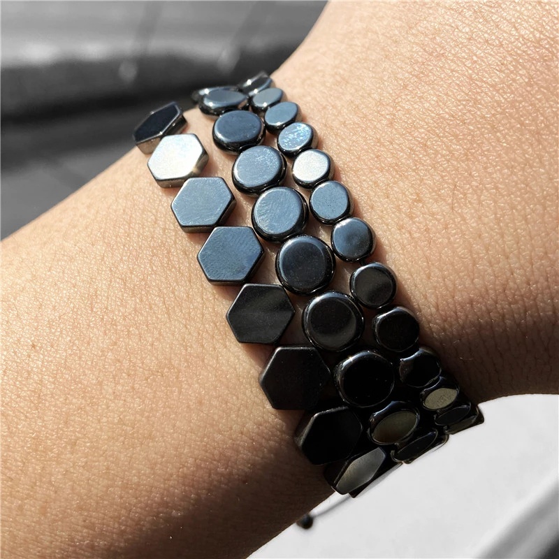 Vòng Tay Xâu Hạt Đá Hematite Màu Đen Thời Trang Unisex