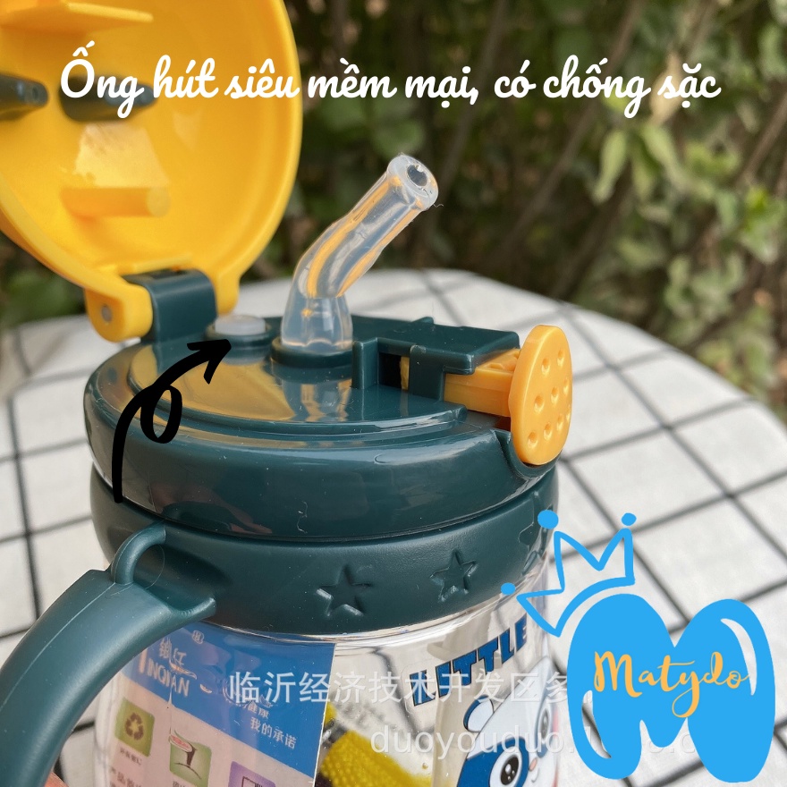 Bình nước cho bé có quai đeo nắp bật ống hút mềm mại cao cấp chống sặc an toàn cho trẻ BN64