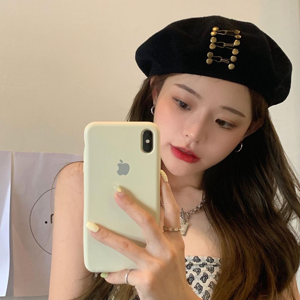 Mũ Beret Màu Đen Thoáng Khí Phong Cách Retro Nhật Bản Thời Trang Xuân Thu Cho Nữ