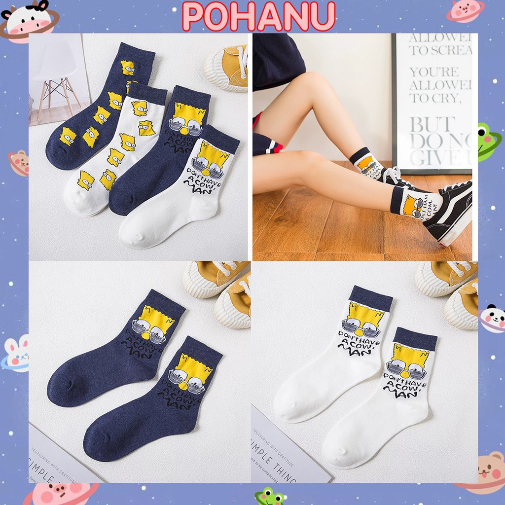 Set 4 đôi tất nam nữ cổ cao họa tiết hoạt hình Simpson TN90