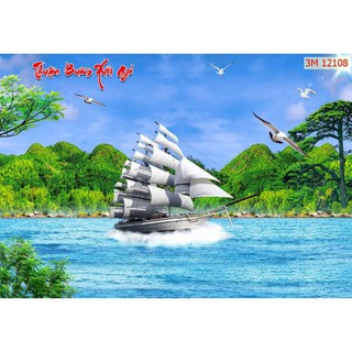 tranh Lụa dán tường 3d thuận buồm xuôi gió KT 120x80cm
