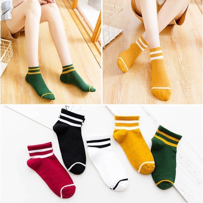 Combo 10 đôi tất nư cổ kẻ nhiều màu
