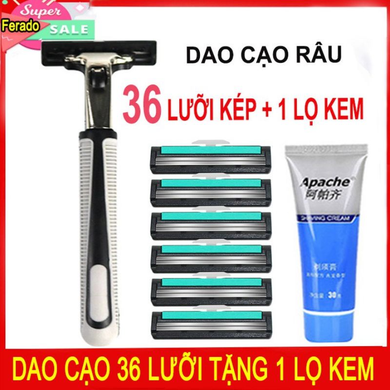 Set dao cạo râu kèm 36 lưỡi kép kèm lọ kem