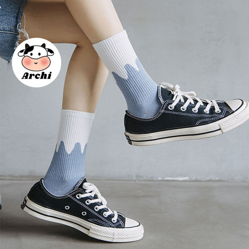 Tất cổ cao ulzzang bánh quy cuộn mép