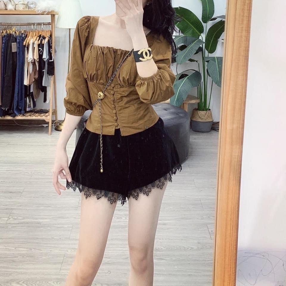 [ảnh thật-sẵn] Quần sooc nhung ren 2 lớp