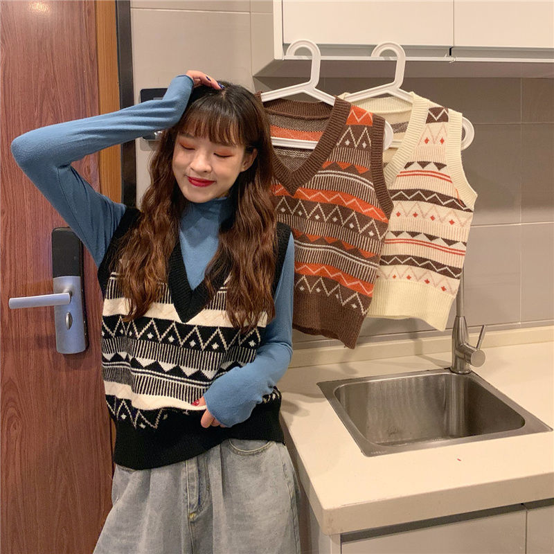 Áo sweater dáng rộng cổ chữ V phong cách Hàn Quốc cá tính hợp thời trang