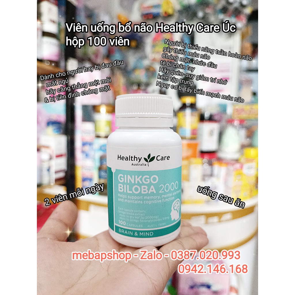 VIÊN UỐNG BỔ NÃO GINKGO BILOBA 2000NG HEALTHY CARE 100V- ÚC