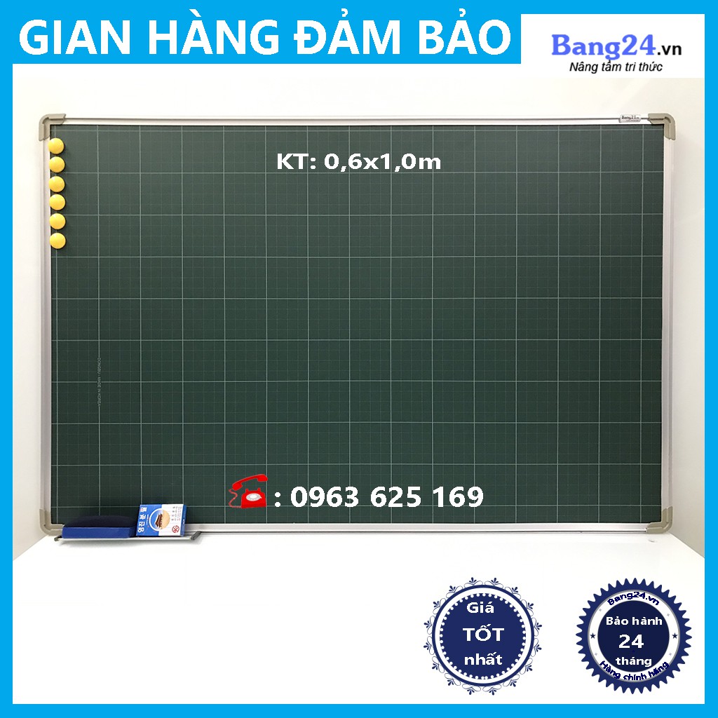 Bảng Từ Xanh Kẻ Ô Ly Viết Phấn, KT: 0,6x1,0m (Tặng 1 khay, 1 hộp phấn, 1 xóa bảng, 6 nam châm)