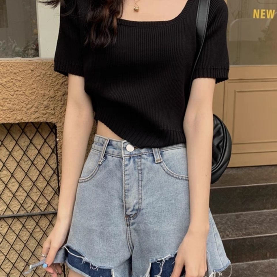 Áo Thun Tay Ngắn Cổ Vuông Màu Trắng Thời Trang Mùa Hè Xinh Xắn Cho Nữ