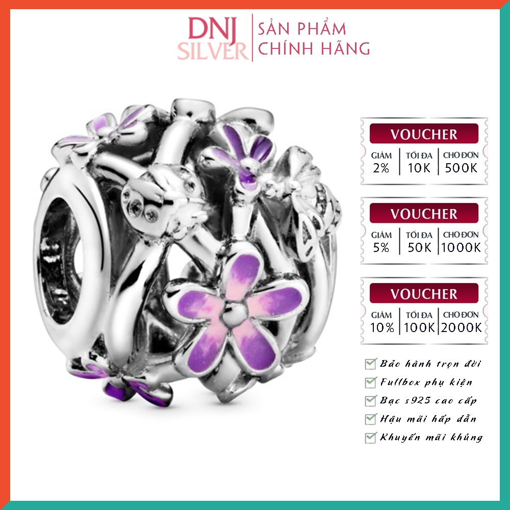 [Hàng cao cấp] Charm bạc 925 cao cấp, hàng chuẩn bạc - Charm Openwork Purple Daisy thích hợp để mix vòng tay charm-DN014