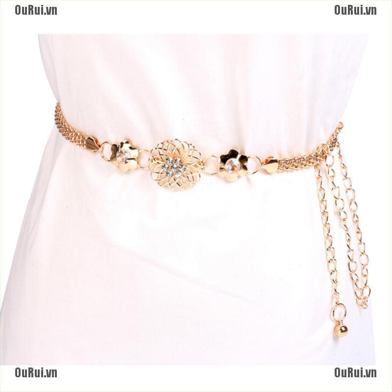 Thắt Lưng Kim Loại Màu Vàng Thời Trang Thanh Lịch Cho Nữ